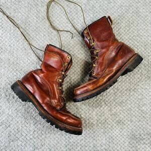 Rare VTG Herman Survivor Boots Military 9.5 Brown 1960s Vibram 6 Eyelet Laceup